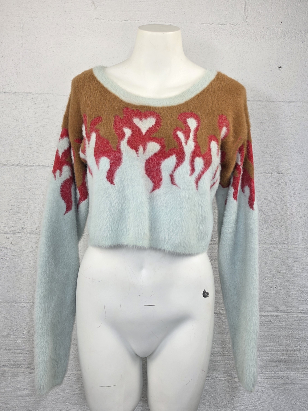 For Love And Lemons Fuzzy Cropped Flames Sweater
